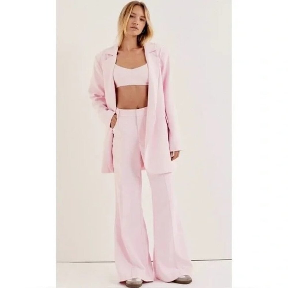For Love & Lemons Pink Silk Set – Blazer (XXS), Trousers (XXS) & Bra Top (XS)